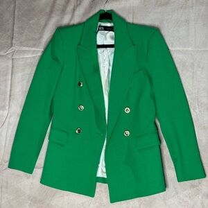 Zara Emerald Green Double-Breasted Blazer with Gold Buttons